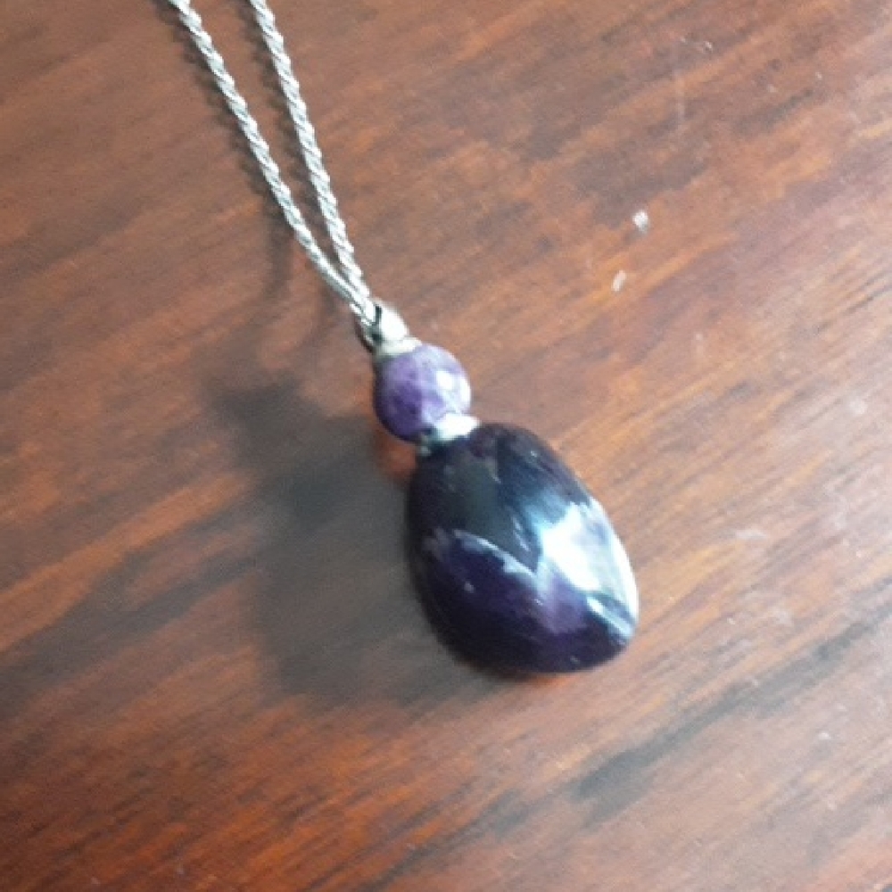 Purple Stone Pendant Necklace, Essential Oil Perfume Bottle